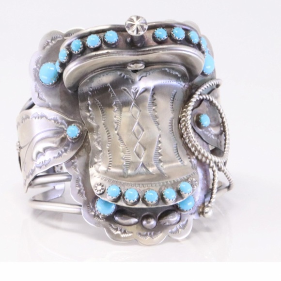 Vintage Navajo cuff, native jewelry, bracelet, novelty cowboy - Picture 4 of 5